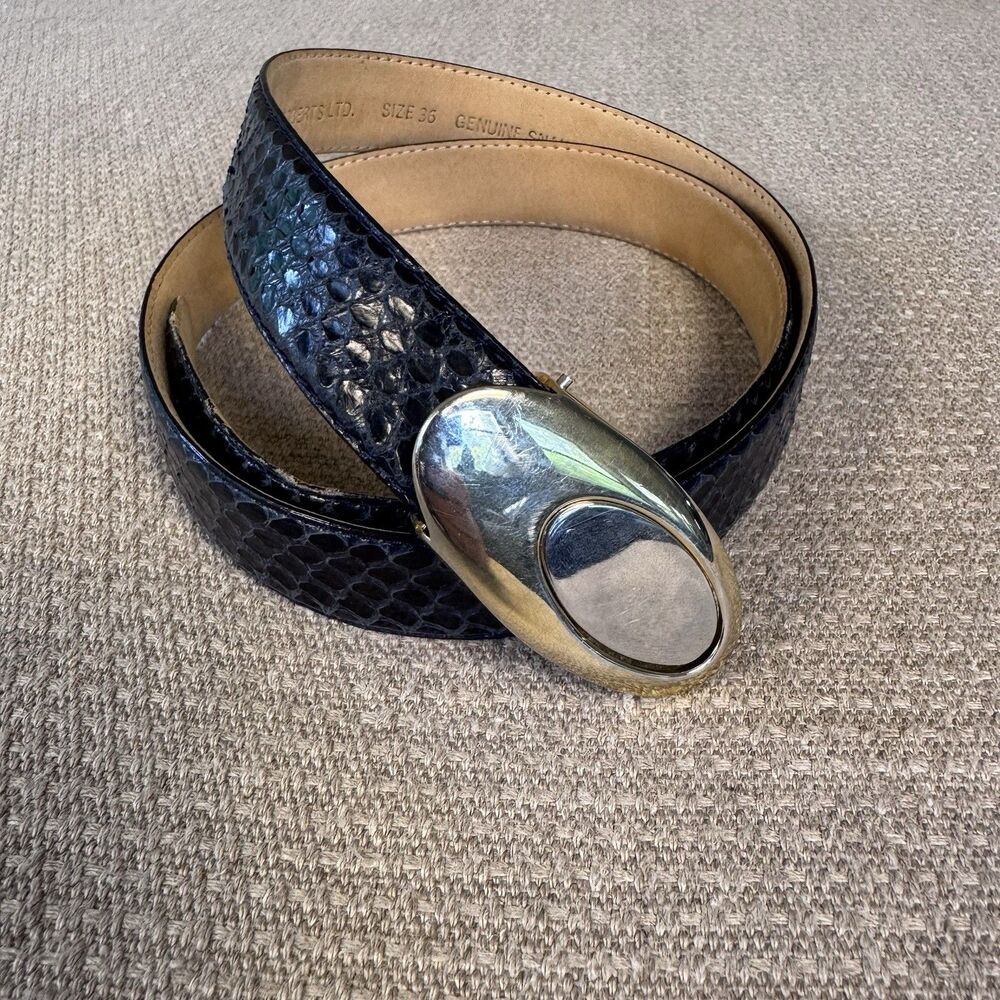 Vintage Navy Blue Snakeskin Leather Belt Sz 36 Classic Christopher Roberts 557